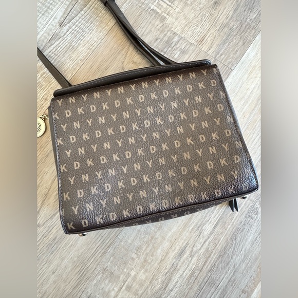 DKNY Dark Brown Monogram Shoulder Bag, chain strap - Picture 8 of 14